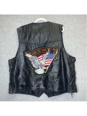 Diamond Plate Buffalo Leather Motorcycle Vest 3XL Black Live to Ride Eagle USA L